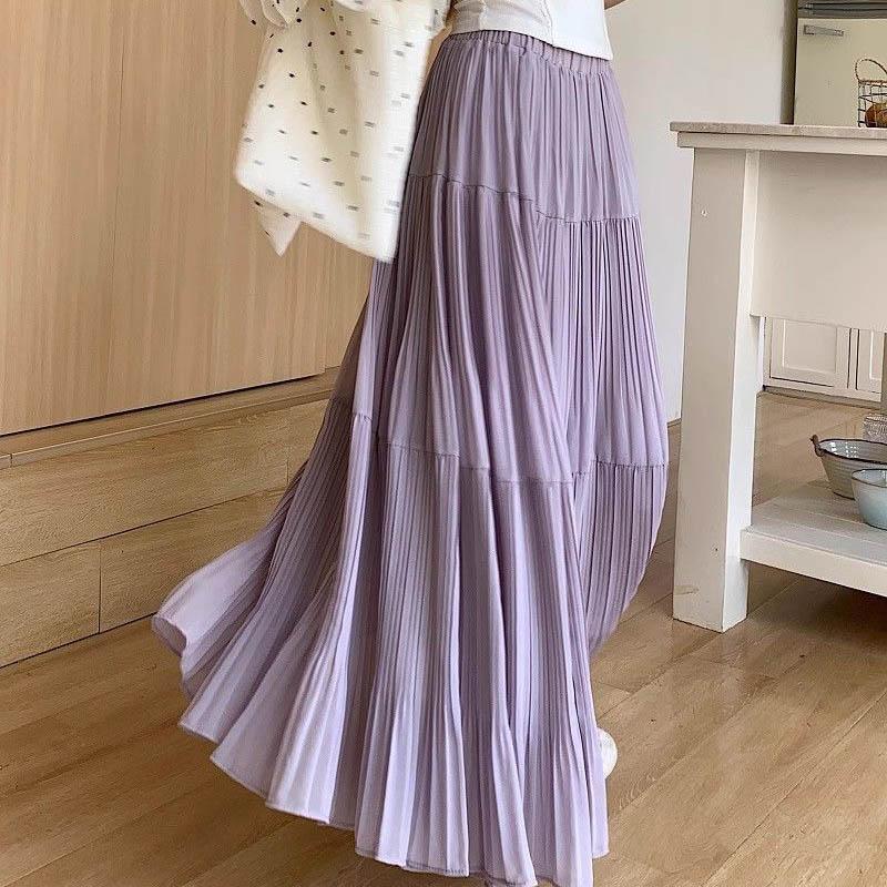 Long Women Summer French Gentle A-line Skirt Women High-waisted Draped Large Hem Long Skirt