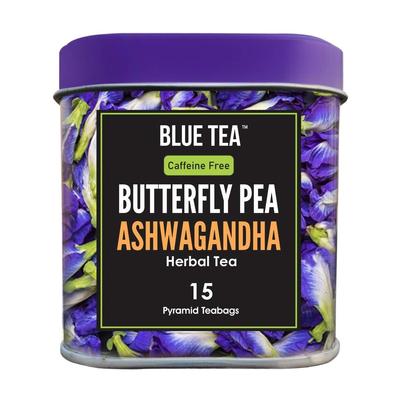 Herbata z Clitoria i Ashwagandha (15 opakowań, 1,65 g), Motyl Groch Ashwagandha Herbata Ziołowa, Niebieska Herbata