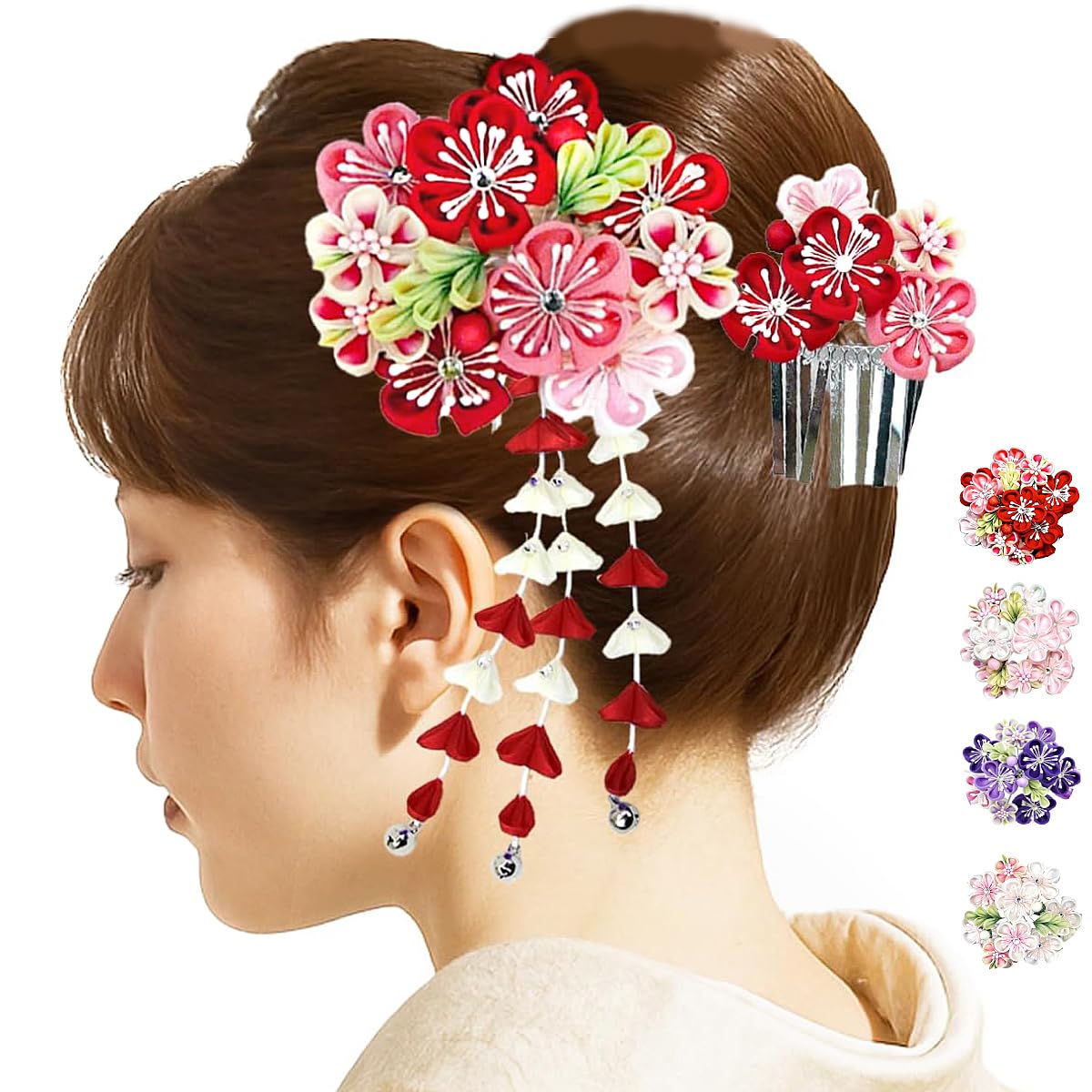

hair accessory set for furisode and ceremonies in and silver leaflets Two-piece (long-sleeved kimono) coming-of-age (wk-226) red, pink,