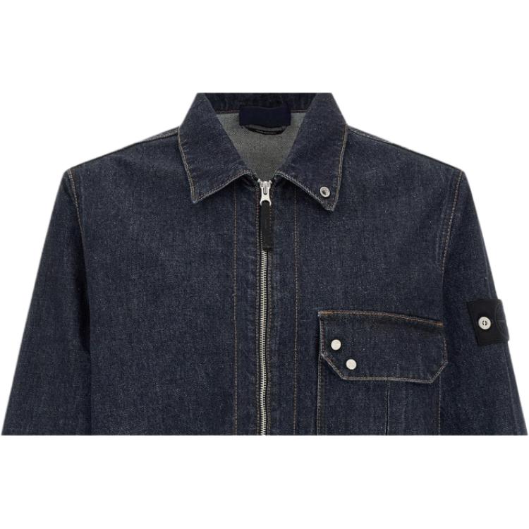 STONE ISLAND Solid Color Large Pocket Lapel Zipper Loose Long Sleeve Denim Jacket Unisex Jackets L1S141200002S00J7VJ201
