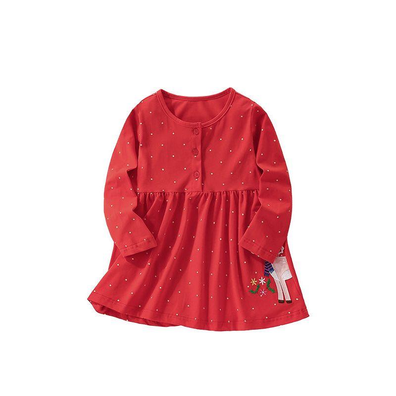 25 New Autumn Outfits for Girls, Red Christmas Deer Long-Sleeve Dress, Baby Pure Cotton Autumn Toddler T-Shirt Princess Dress 6