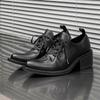 Fashion Black Distressed Wizard Shoes for Men and Women, Lace-up Single Shoes, Small Leather Shoes with Pointed Toes,handmade Thick Heel