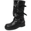 Vintage Women Western Knee High Boots Fashion Belt Buckle Shoes Autumn Winter Laides Concise Mid Calf Botas De Mujer