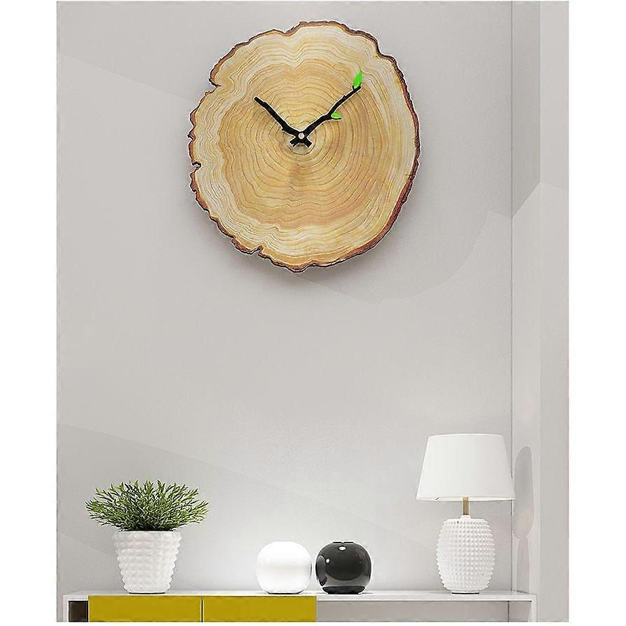 Home Furnishing Creative Wall Clock 12-inch Annual Ring Quartz Clock Wood Grain Clock (A)