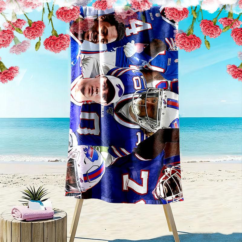 Buffalo Bills Players Print Beach Towel, Large Soft Quick Dry Towel for Beach Camping Swimming