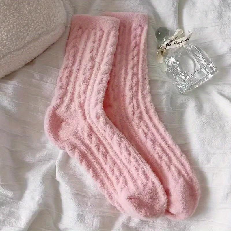 New Soft and Fluffy Fluffy Socks Autumn Winter Thicken and Thickened Macaron Color Mid Calf Sock for Cold Protection Solid Color
