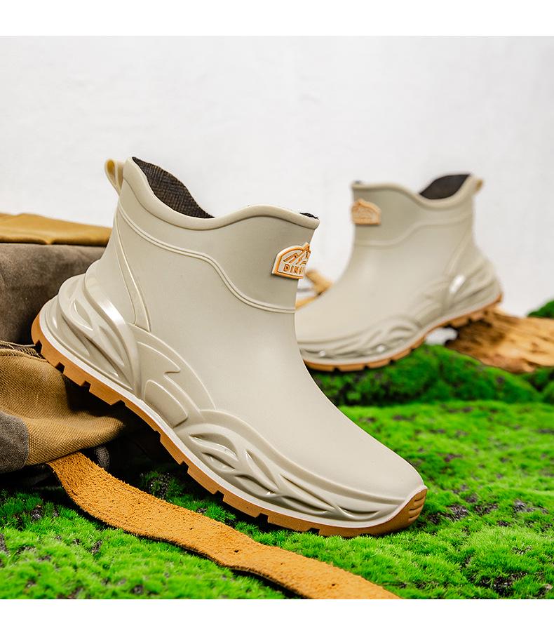 Men's Non-slip Waterproof Ankle Rain Boots - Fashionable, Wear-resistant Outdoor Rubber Shoes for Kitchen and Work.