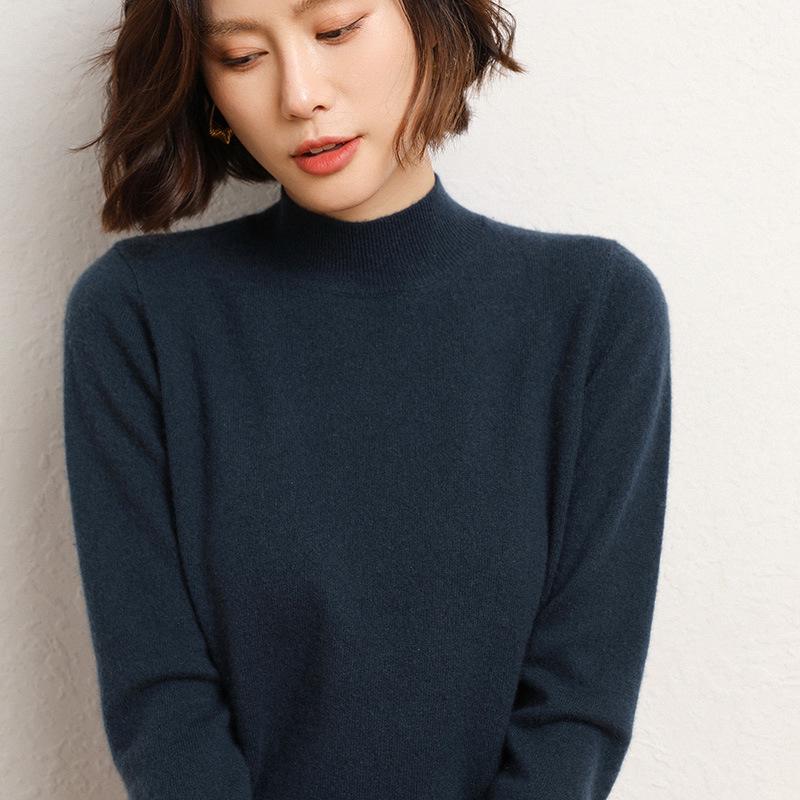 2026 New Women's Korean Style Half-High Collar Long-Sleeve Solid Color Sweater Pullover