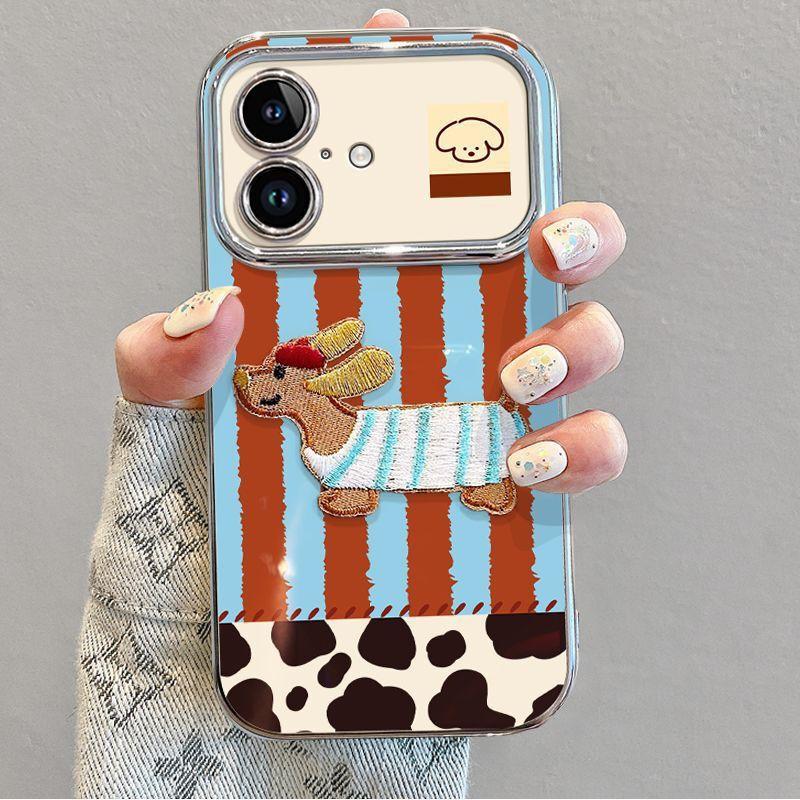Silicone Phone Case IPhone 16 Pro With Detachable Lanyard Cartoon Dog Stripe Design Full Coverage Shockproof iPhone 16
