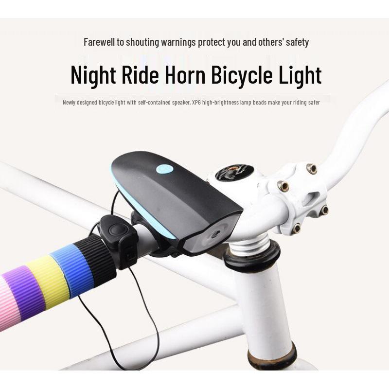 USB Rechargeable Waterproof Front Bike Light with Horn for Night Riding