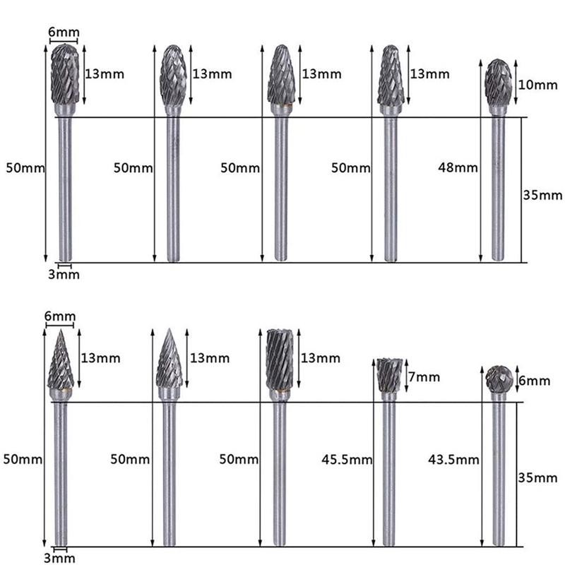 Sada rotačních fréz z tvrdokovu 1/8" stopka, délka hlavy 1/4" Wolframová ocel pro zpracování dřeva Vrtání Řezbářství do kovu Gravírování Leštění