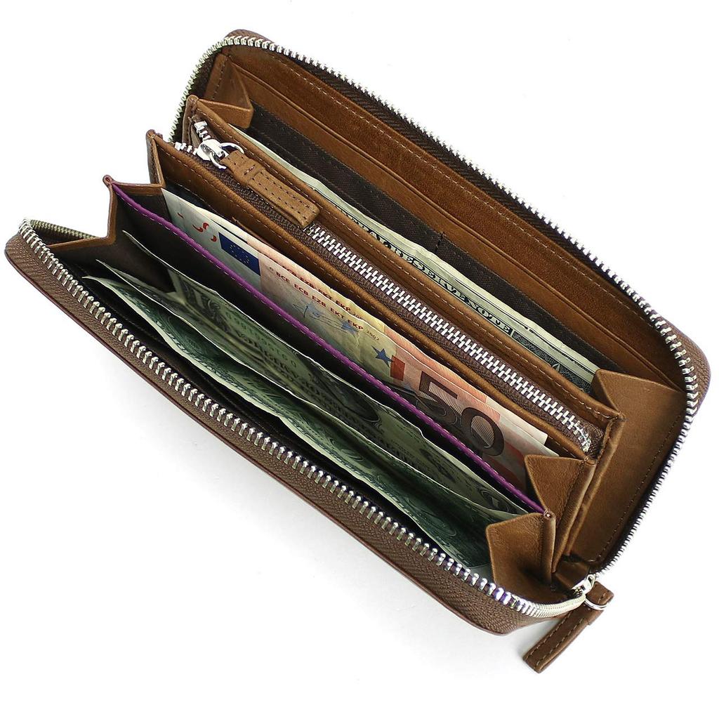 Hamnett Wallet Made of High Quality Domestic Soft Round Brown [Catherine London] Leather, Soft, Zipper,