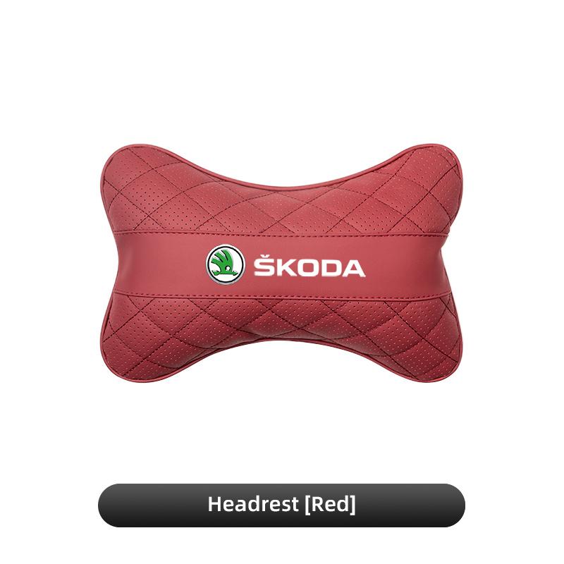 XLM4  1Pcs Leather Car Seat Back Headrest Neck Pillow For Skoda Octavia Superb Rapid Kodiaq Karoq Fabia Kamiq Enyaq Citigo Yeti Scala