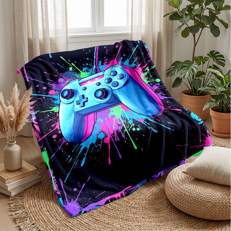 Neon Splatter Game Controller Theme blanket Lightweight Warm Flannel Blanket Decorative Throw Blanket for Home Decoration