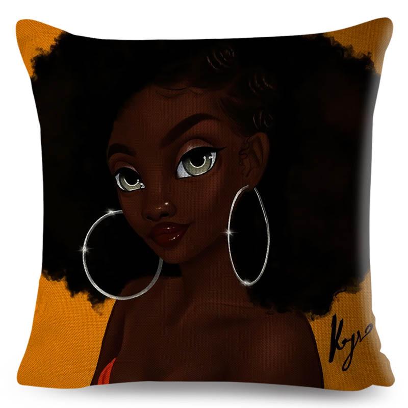 Beautiful Black Women Africa Girl Pillow Case Polyester Decor Colorful Cartoon Cushion Cover For Sofa Car Home Pillowcase 45X45
