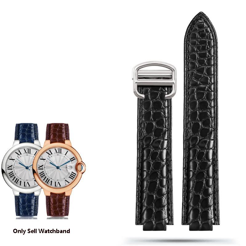 Krokodilleder Uhrenarmband für Cartier Ballon Bleu WSBB0025 W69012Z4 18-11mm 20-12mm 22-14mm Konvexes Uhrenarmband Herren Damen