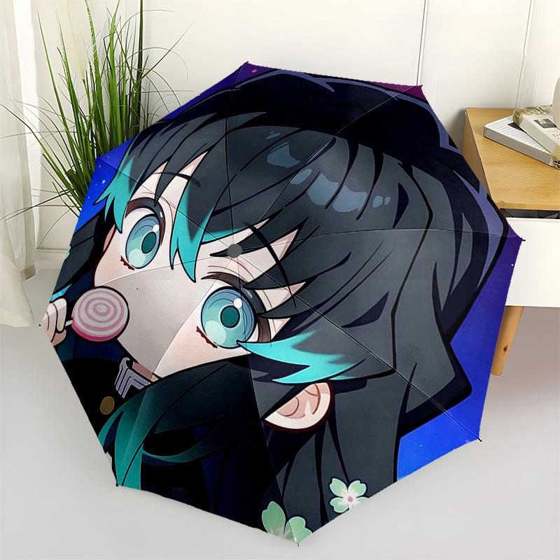 

1pc Anime Character Lollipop Design Automatic Opening Umbrella with Cherry Blossom Pattern - Portable 3-Fold Design, 8-Rib Iron Frame Outdoor Umbrella