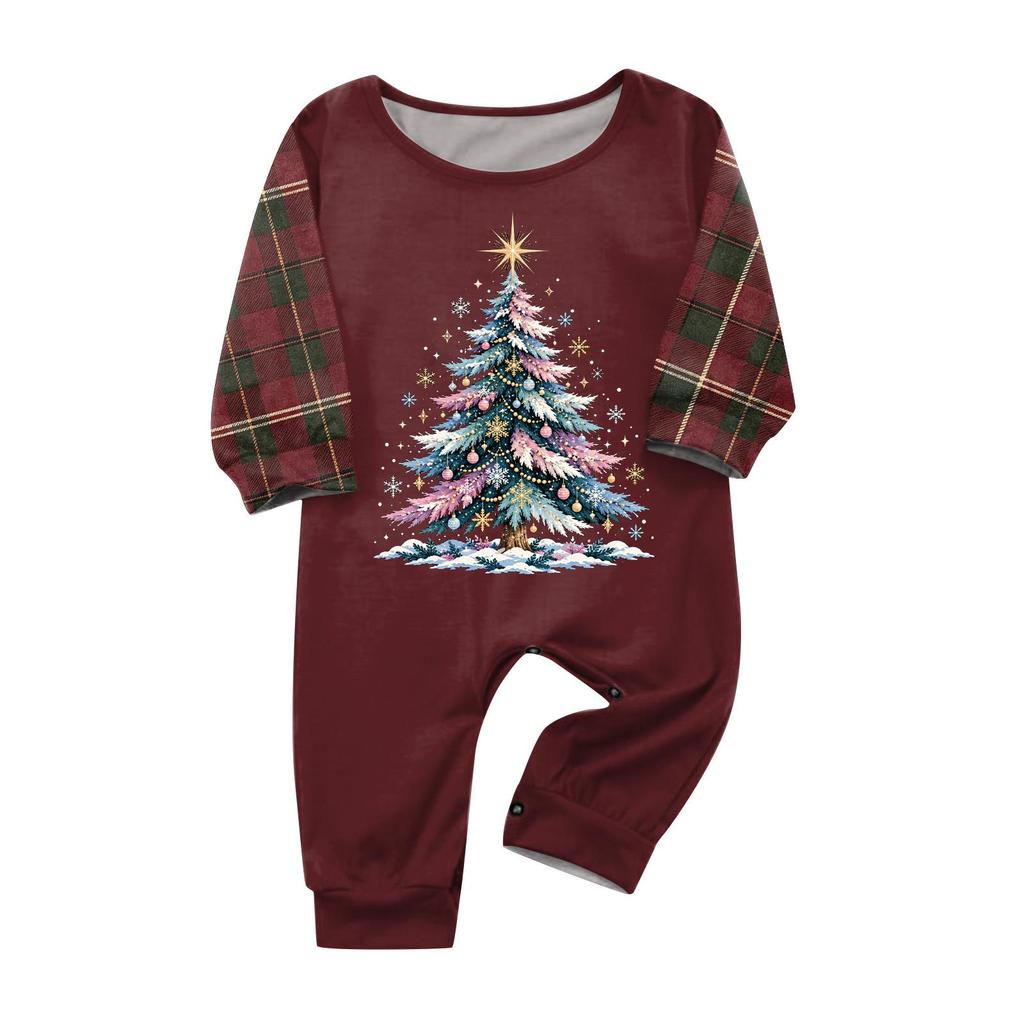 Christmas-print long-sleeve and long-pant matching family loungewear set