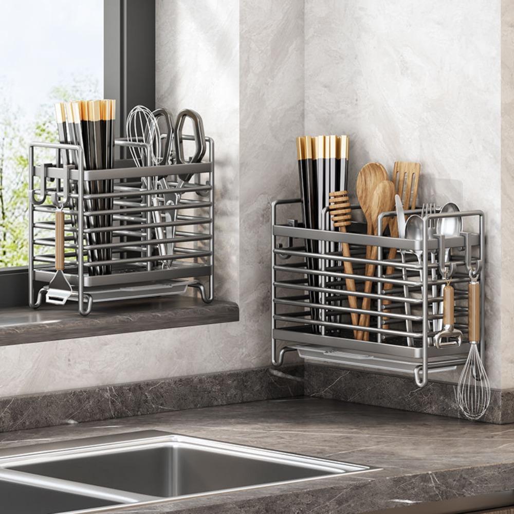 With Hooks Stainless Steel Chopstick Draining Rack Rust Proof Cutlery Holder Fork