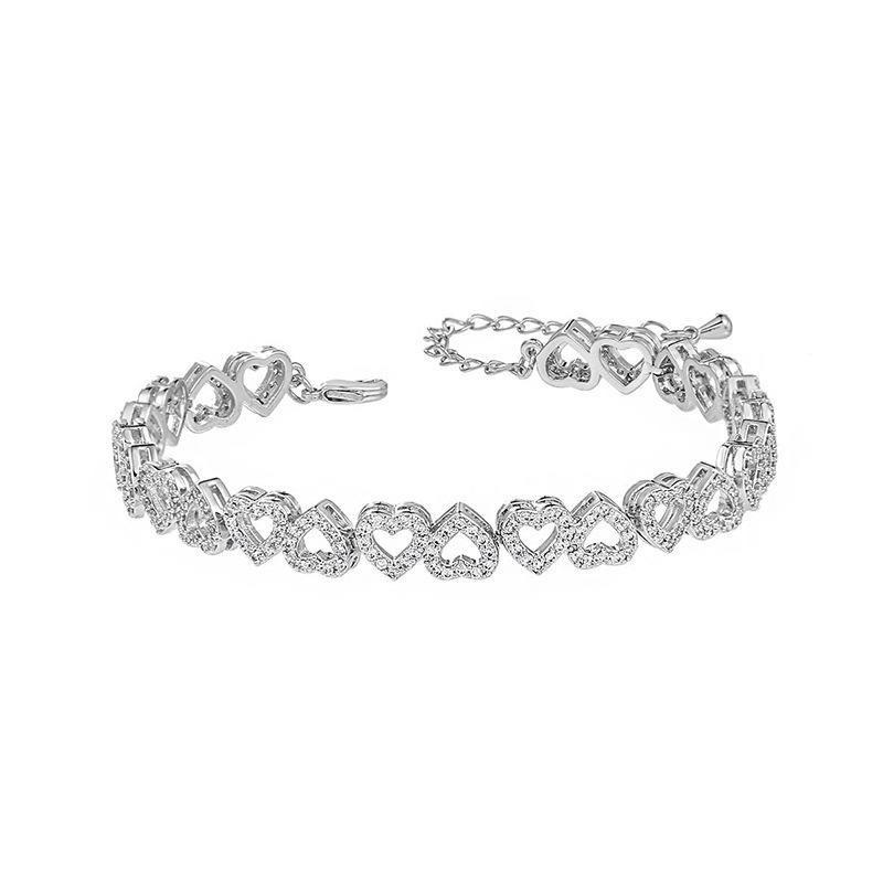 Elegant Copper Heart Bracelet With Zirconia Crystals Minimalist Fashion Jewelry Women Gift