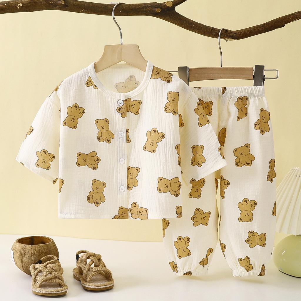 Children's Lightweight Cotton T-shirt Set - Summer Boys' Pajama Set For Kids, Girls' Casual Home Wear 2-piece Set