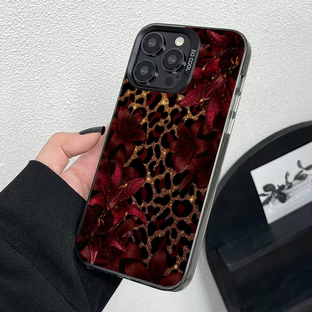 Retro leopard print floral pattern phone case suitable for iPhone 17 16 15 14 13 12 11 Pro/Max/Plus anti drop and shockproof