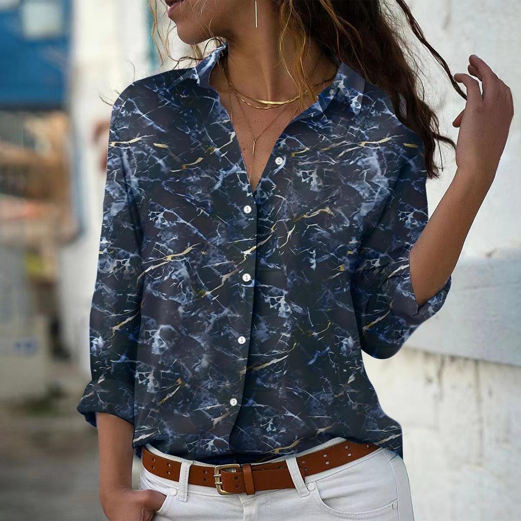 Lines Print Women Blouse Spring Autumn Femme Office Lady Button Up Turn Down Collar Shirts