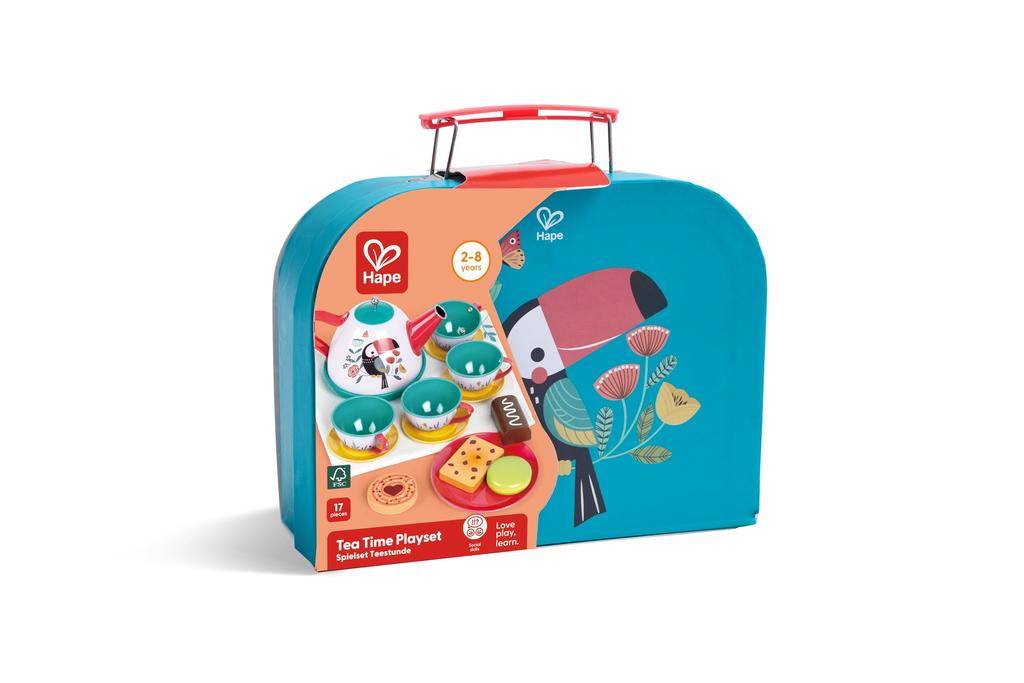 Hape Anywhere Tea Set Trunk, Wooden Pretend Play Toy for Ages 3 and Up, E3185