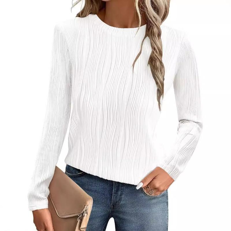 

Женский пуловер-коллаж с длинными рукавами и круглым вырезом, приталенный M белый