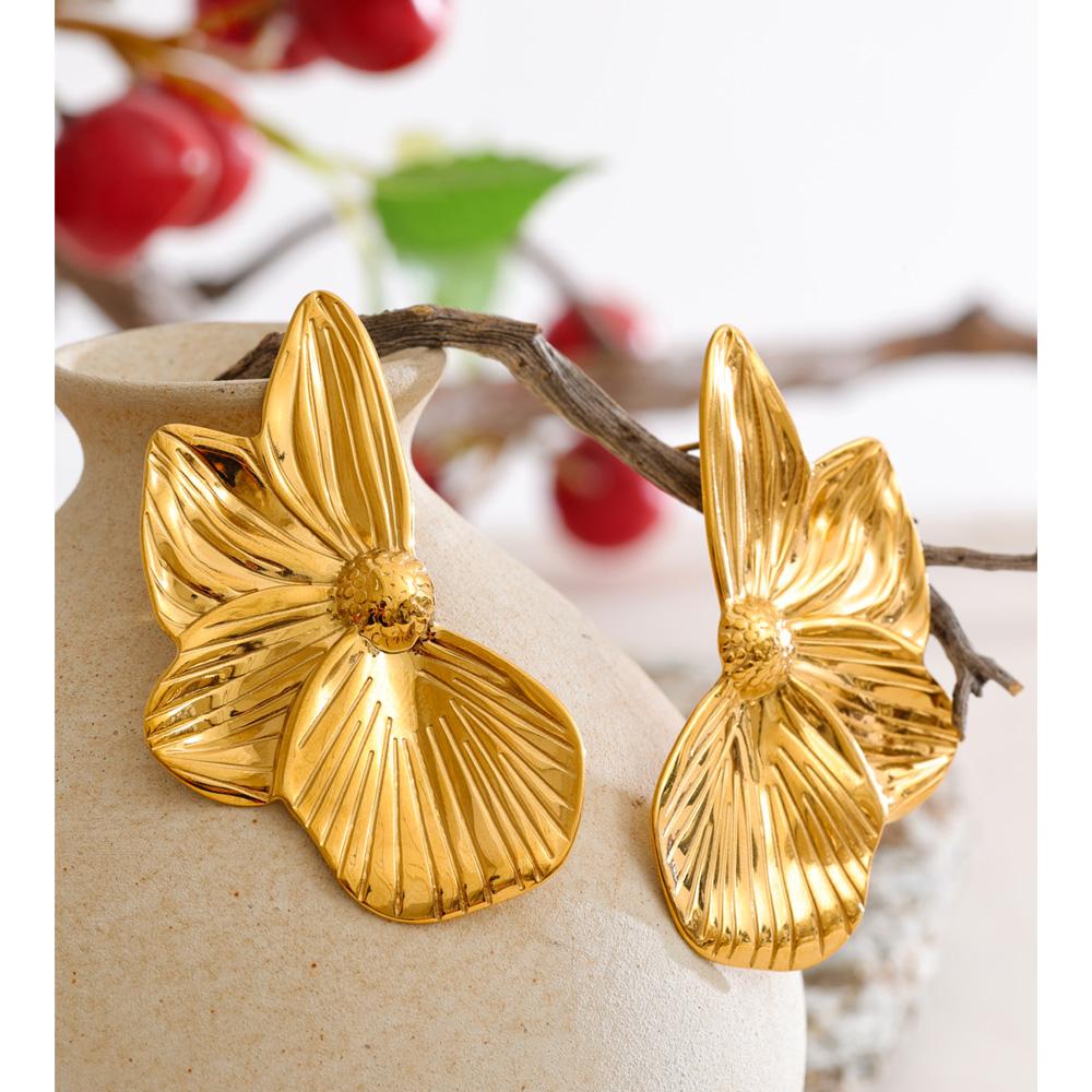 Eetit Stainless Steel Metal Petal Flower Stud Earrings 18K PVD Plated Versatile Daily Attractive Jewelry for Women Gift