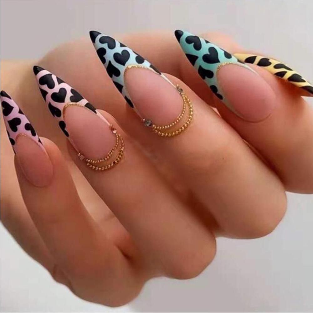24 Piezas Negras Desmontables Almendra Francesas Cobertura Completa Uñas Postizas Con Líneas Plateadas de Mariposa Stiletto Press On Nails Para Manicura DIY