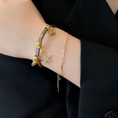 BLINGBAY Women's Bracelet Leather Star Double Layer Bracelet Maillard Sweet Bracelet Retro Fashion Versatile Accessories Girls Party Jewelry Gifts