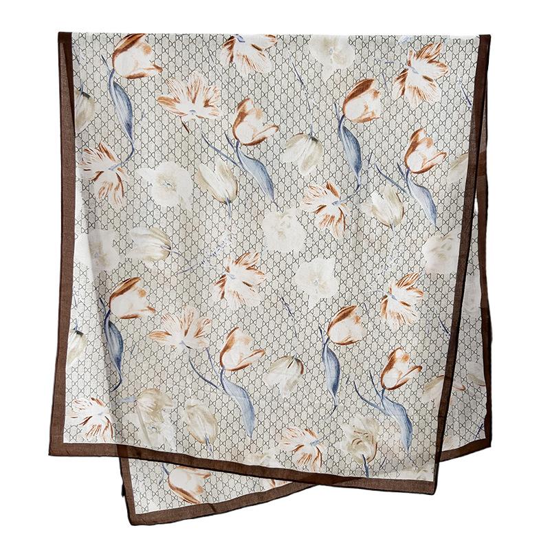 New printed silk scarf thin yarn scarf cotton and linen feel scarf women's autumn and winter high-end long warm shawl