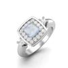 5 MM Cushion Natural Moonstone 925 Sterling Silver Side Stone Women Wedding Bridal Ring