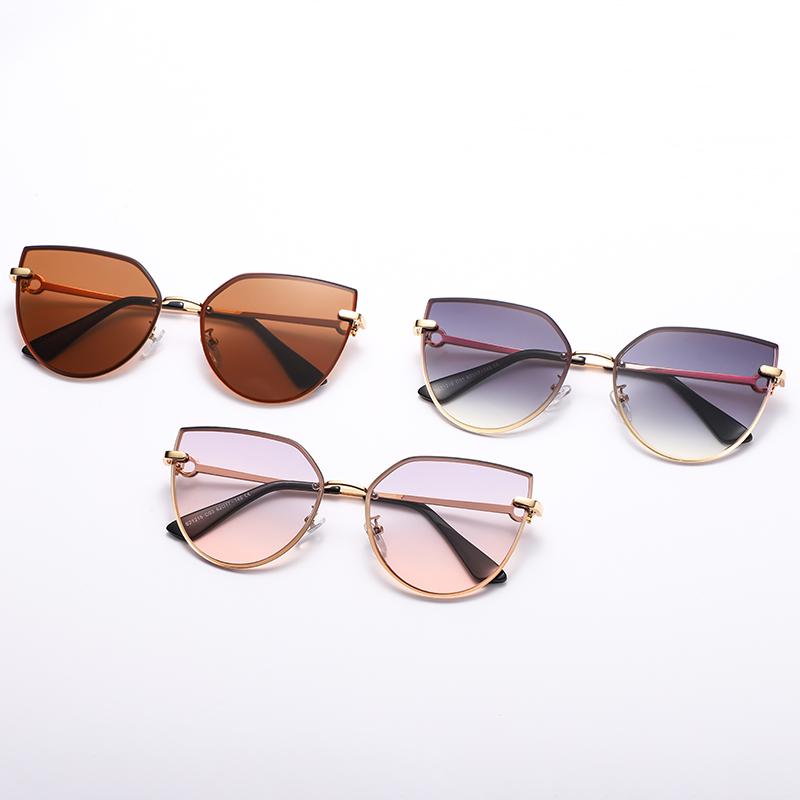Protective Glasses 2pcs Frameless Oversized Cat Eye Sunglasses Female Metal Frame Gradient Sun Glasses Outdoor UV400 Eyeglasses