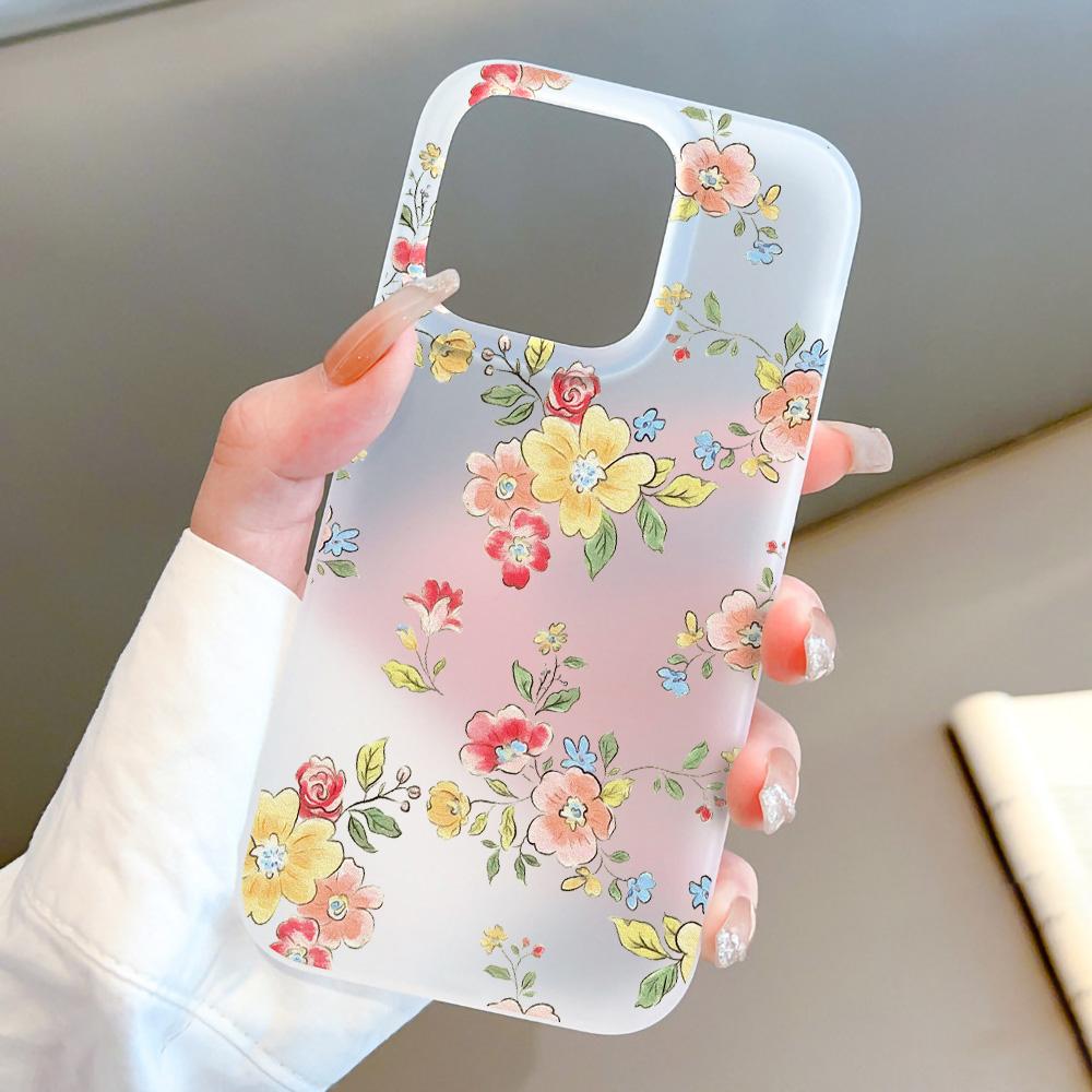 Mobile Phone Cases for iPhone 11 13 15 Pro Max 12 14 Pro Max Case iPhone 16 15 Plus 13 Pro 12 Frosted Texture Painted Cartoon Flowers
