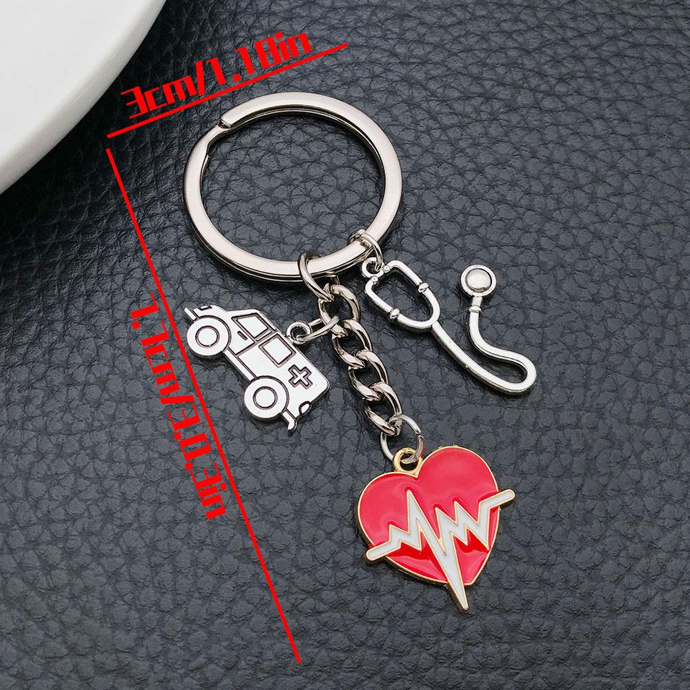 Antique Silver Medical Stethoscope Heartbeat Keychain Pendant