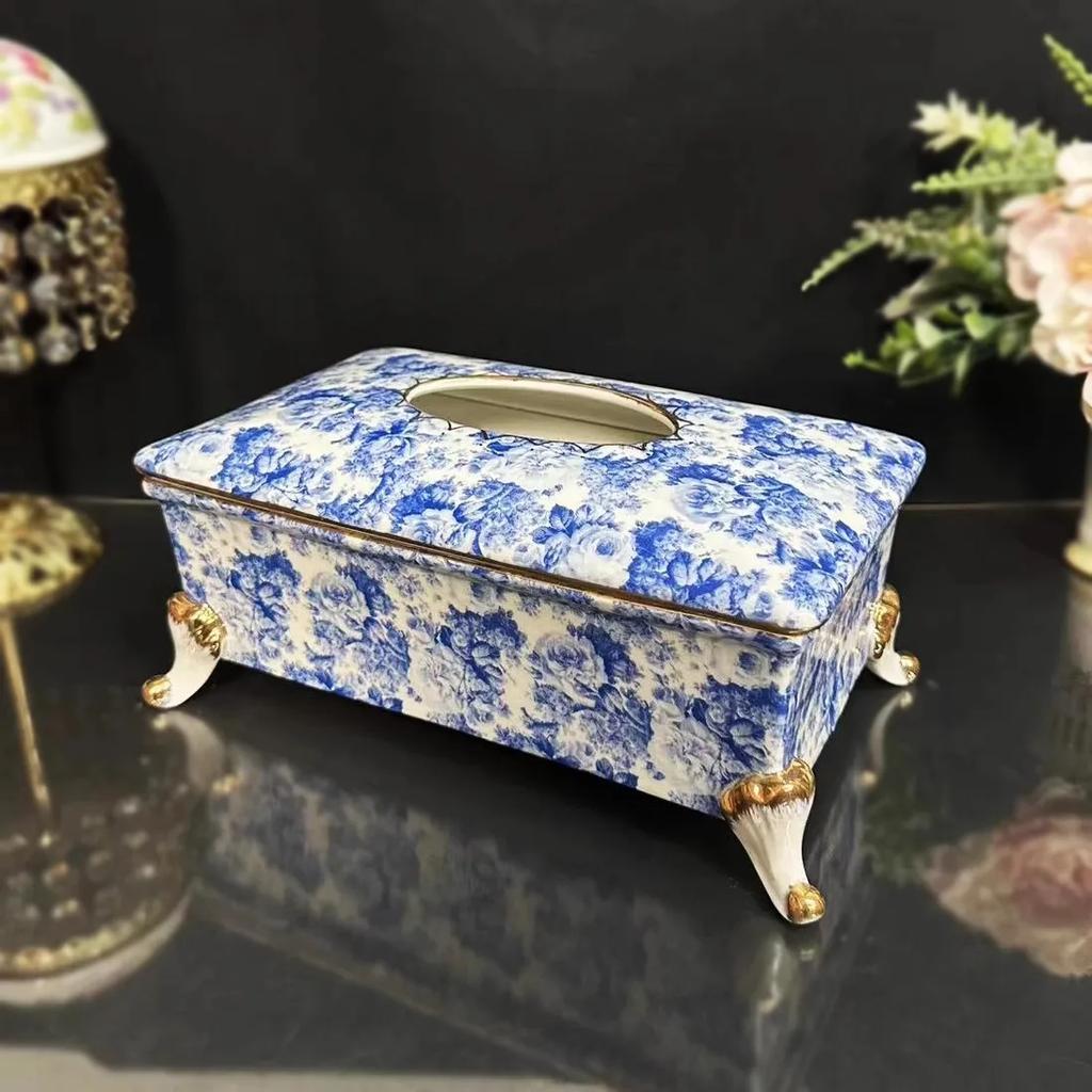 Europäischer Stil Keramik Taschentuchbox Voll mit Blumen Wohnzimmer Couchtisch Papier Schublade High-End Aufbewahrungsbox Haus Res