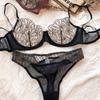 Summer Lace Ultra Thin Women Underwear French High Quality Feather Push Up Bra Set Sexy Brassiere and Hollow Panties Sets Ladies