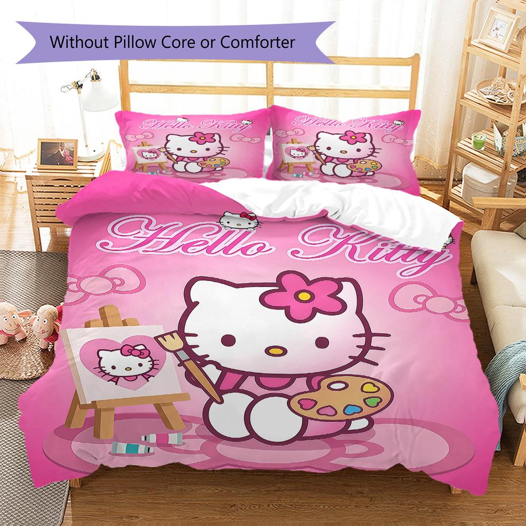 Hello Kitty Cute Pattern Bedding,Quilt Set Quilt Cover Pillowcase Home Birthday Gift(1 * Duvet Cover + 2 * Pillowcase, Without Core)
