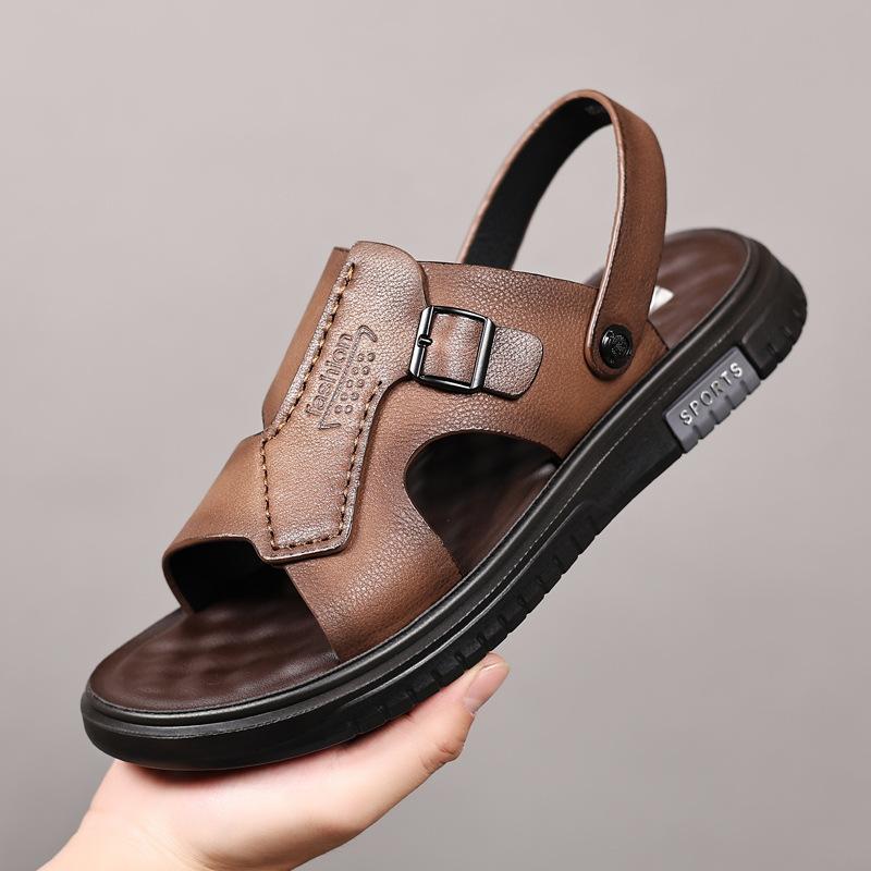 

Summer sandals men s wear-resistant and durable dual-purpose beach shoes cowhide outdoor beach shoes 44 коричневий