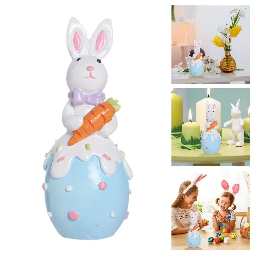 Colorful Easter Bunny Figurine Hand-Painted Cartoon Rabbit Statue  Tabletop Decor