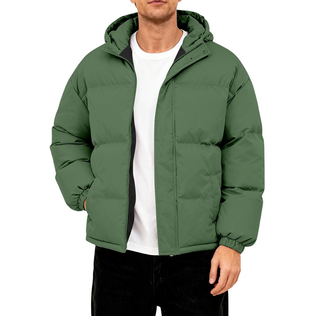 Men's Oversized Casual Down Jacket With Long Sleeves And Hood