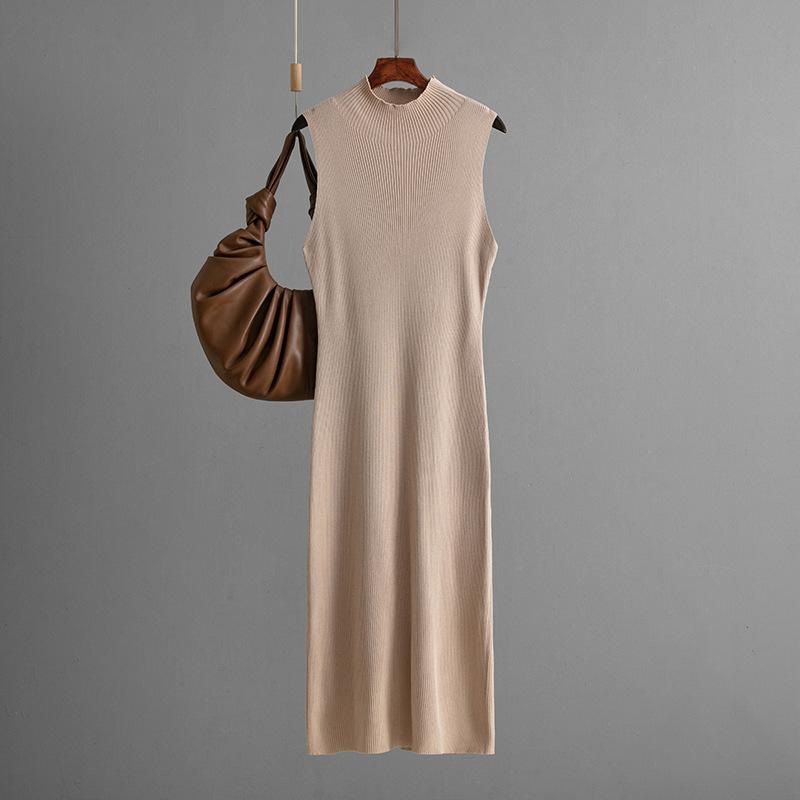 Solid Color Slim Fit Elastic Knitted Sleeveless Vest Skirt Summer Versatile Hip Hugging Dress