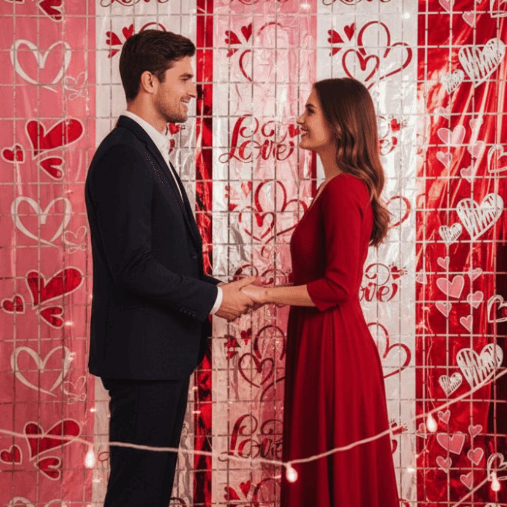 Love Heart Valentine's Day Rain Curtain Plastic Bowknot Streamers Hanging Curtains DIY Party Accessory