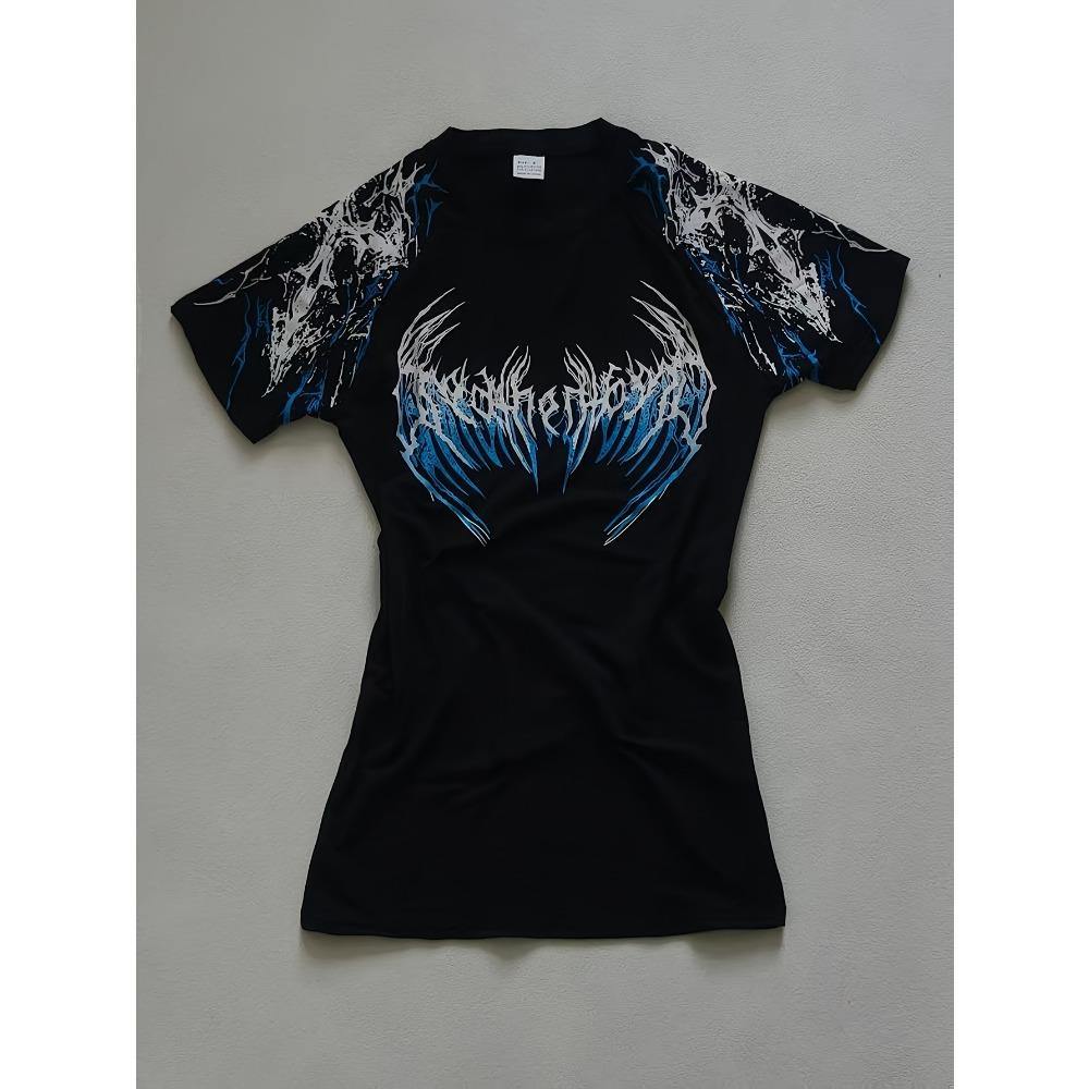 

New Printed Sports Fitness T-shirt with Gothic Printing and High Elasticity Fabric Round Neck Design XL