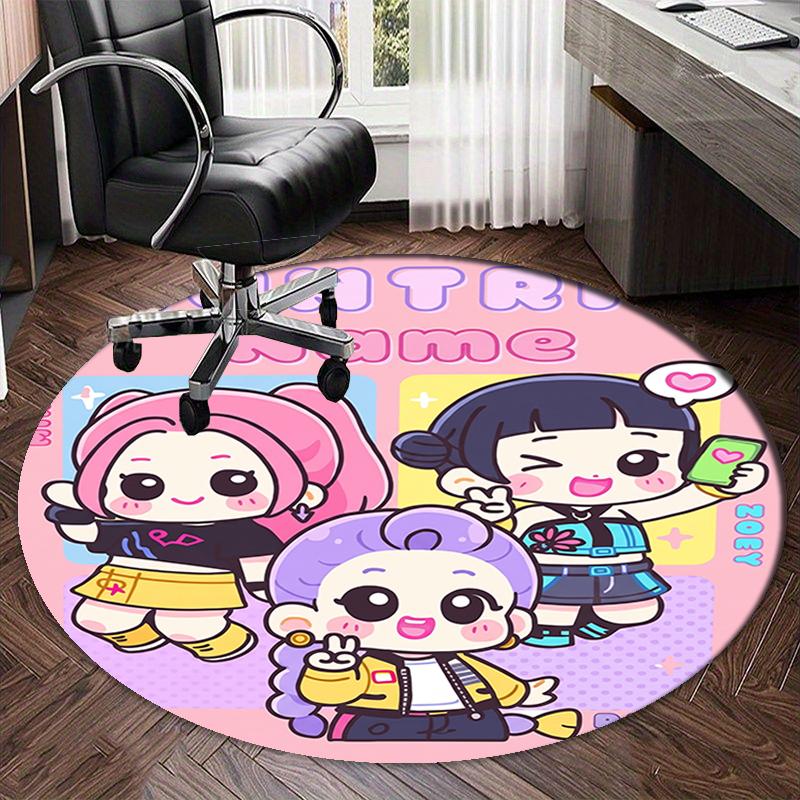 Custom Name KPop Demon Hunters Printed Round Rug Carpet Chair Rug Area Rug Entryway Doormats,for Office Chair Living Room Bedroom Kitchen Room.