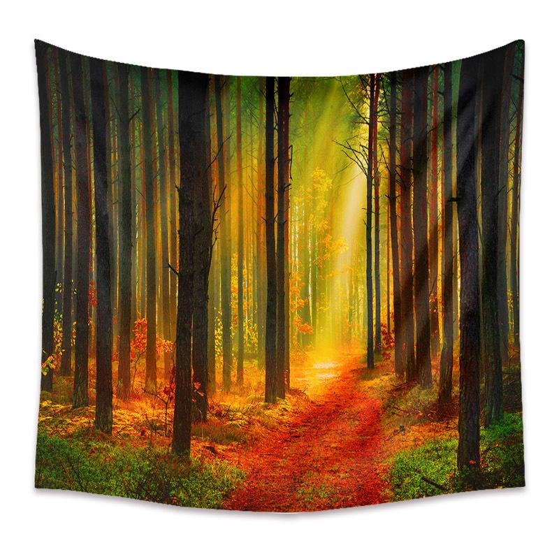 Autumn Yellow Forest Stream Landscape Print Pattern Tapestry Home Living Room Bedroom Wall Decor Background Cloth Tapestry
