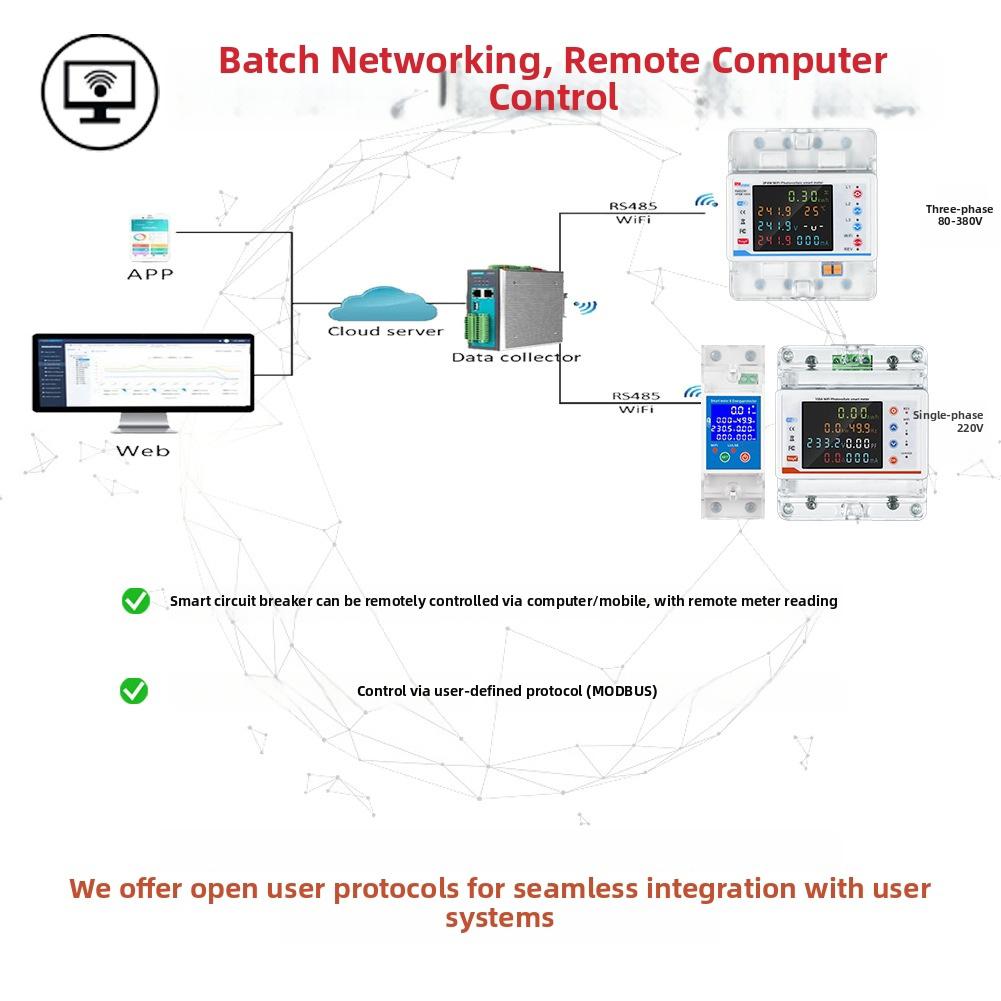 Remote control RS485 WiFi smart meter protector with leakage circuit breaker and programmable time slots for energy management