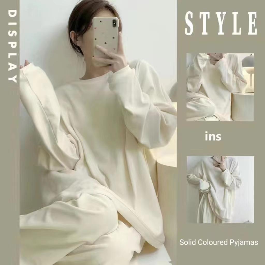 Winter Thickened German Velvet Pajamas Solid Colour Korean Ins Casual Round Neck Loungewear Loose Loungewear Suit